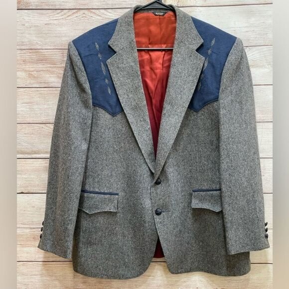 VINTAGE PAGONA WEST ROCKABILLY WESTERN BLAZER IN GRAY WOOL - Picture 1 of 11